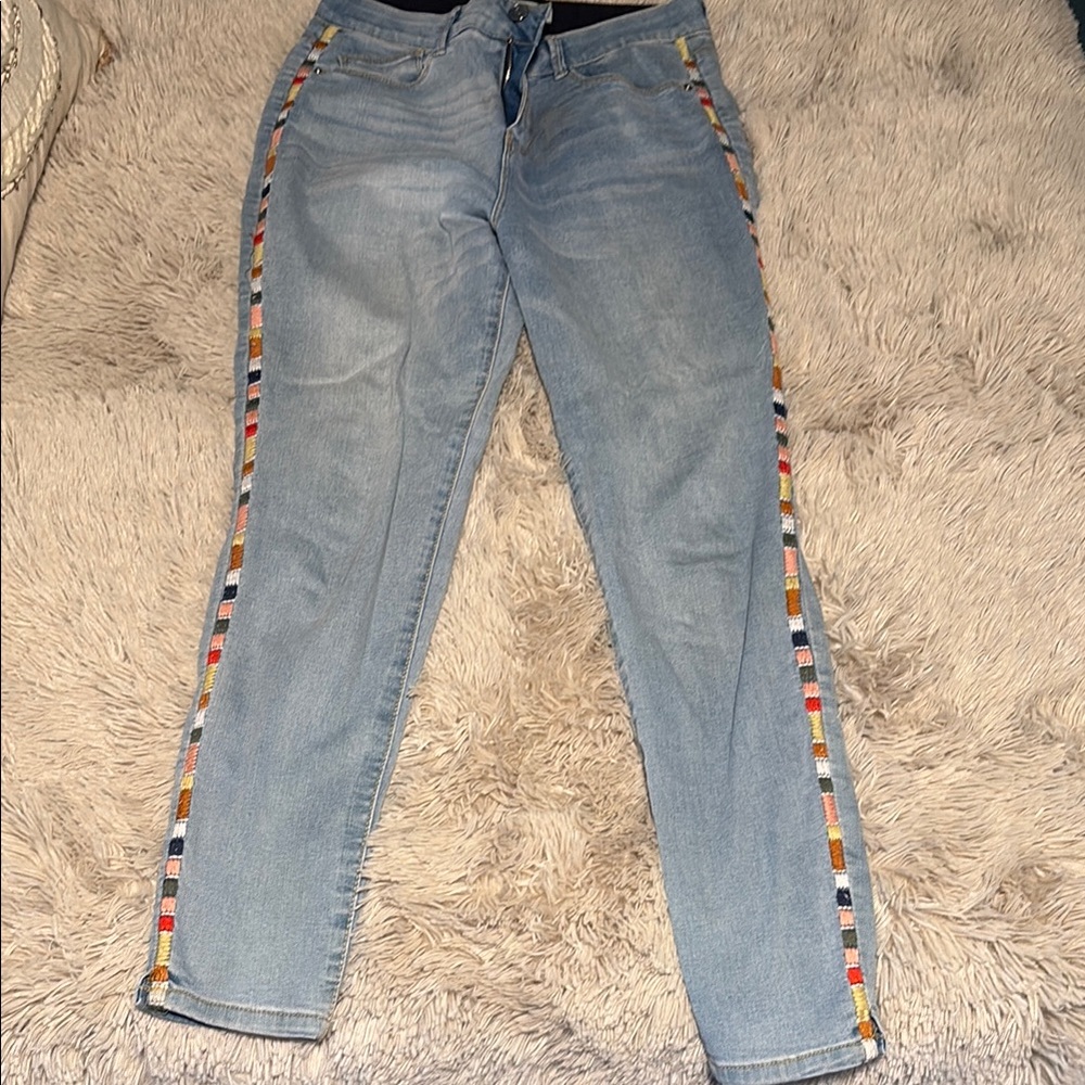 Knox Rose Blue Straight Leg Jeans with Colorful Embroidery
